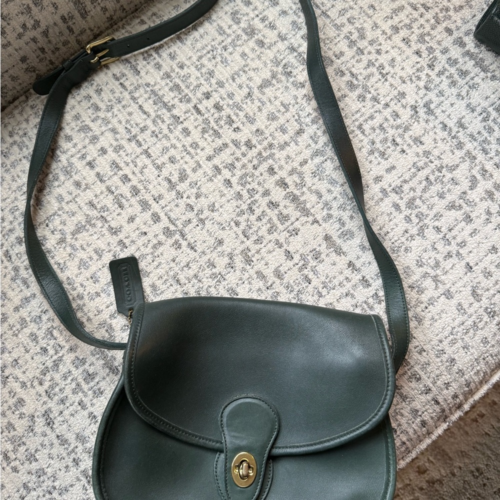 Coach Dark Green Leather Saddle Crossbody Bag
